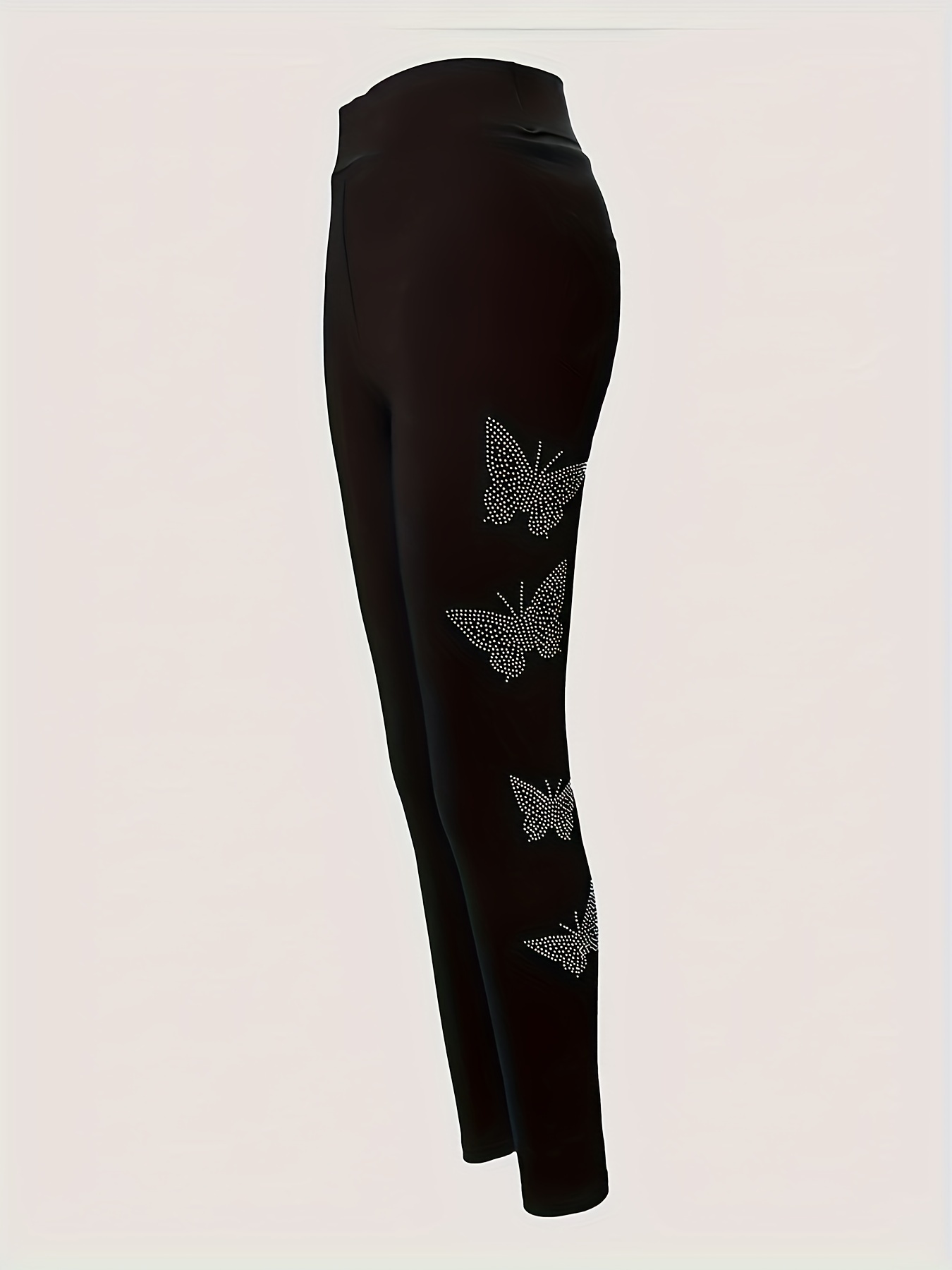 Rhinestone Butterfly Split Skinny Leggings Elegant High - Temu