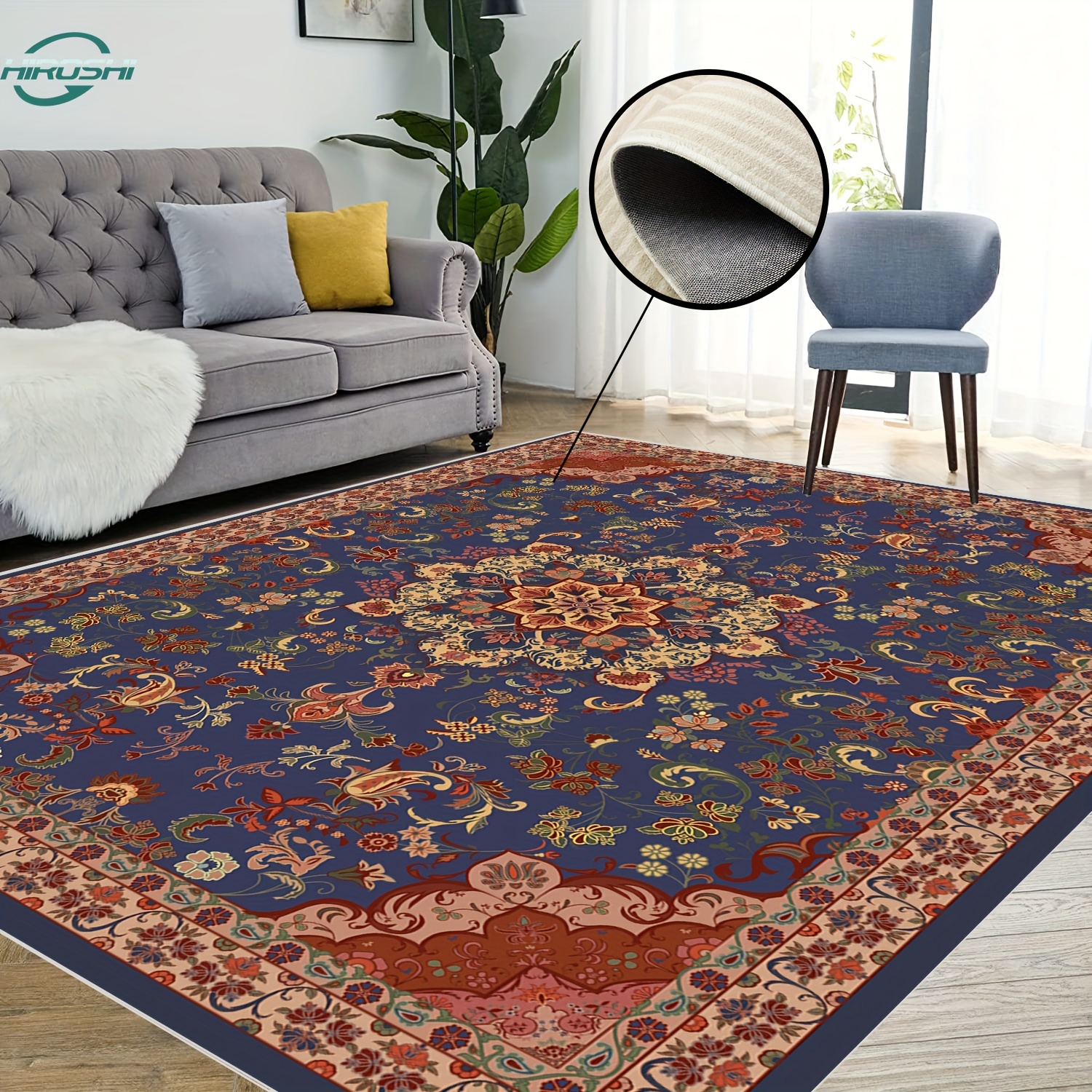 Area Rug for Living Room - 9x12 Washable Boho Vintage Oriental Distressed  Farmhouse Large Thin Indoor Carpet for Bedroom Under Dining Table Home