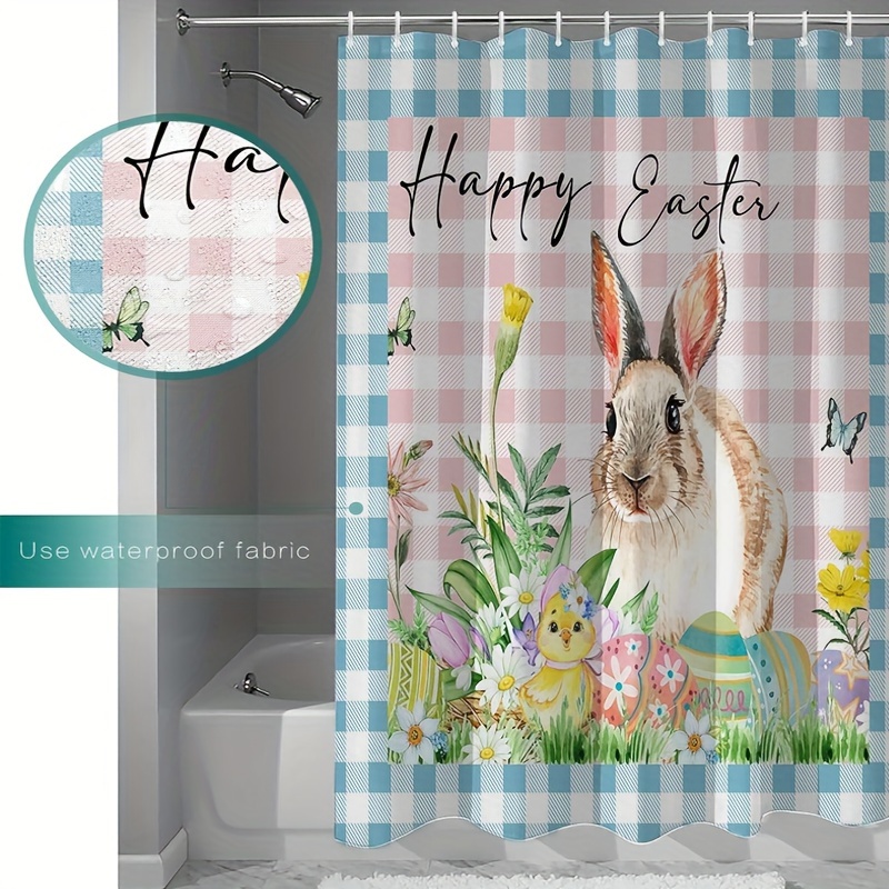 Cute Rabbit Shower Curtain Set With 12 Hooks Modern Fabric Waterproof  Shower Curtain Animal Shower Curtain Bathroom Curtain 