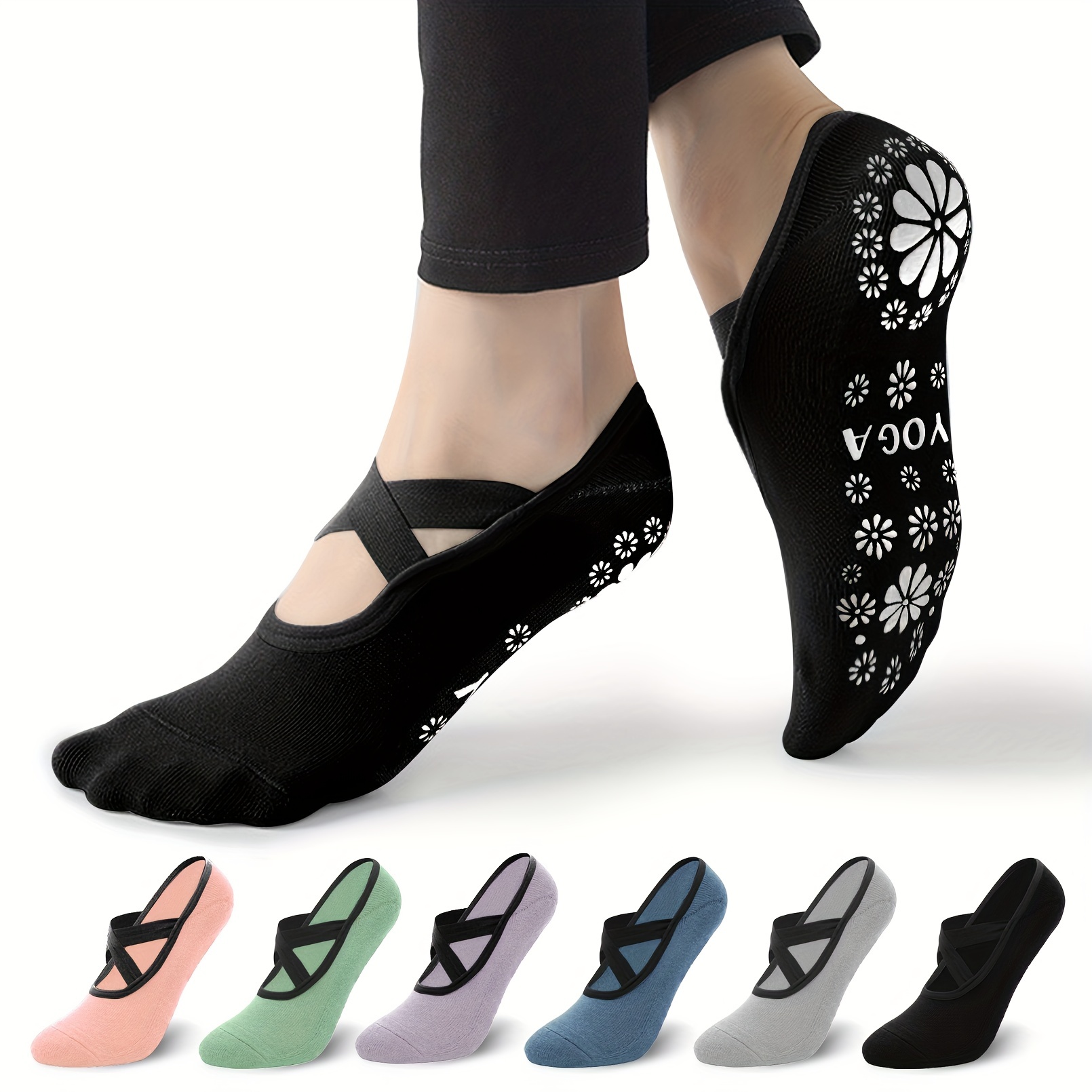 Pilates Ballet Socks for Women, Toeless Non Slip Skid Open Toe Gripper Sock  - Pure Barre, Dance,2 Pairs,Black & Purple