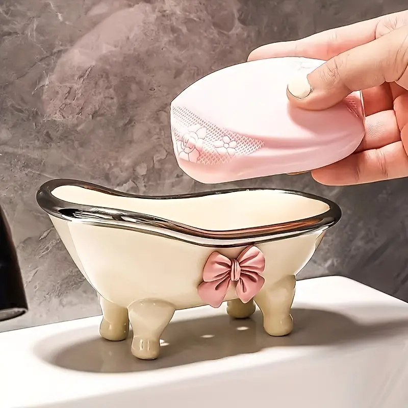 Cute Bathtub Shaped Soap Dish Ceramic Soap Holder Cute - Temu