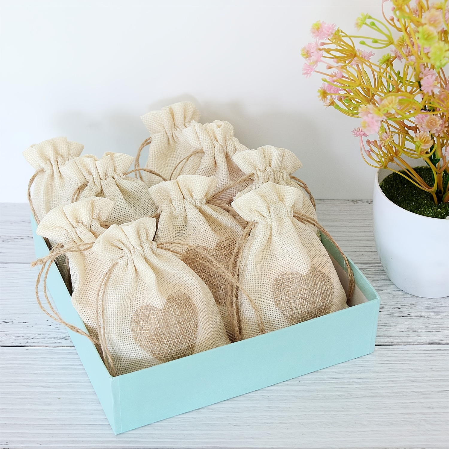 Floral Gift Bags Drawstring Pouch Set for Wedding Party Favors