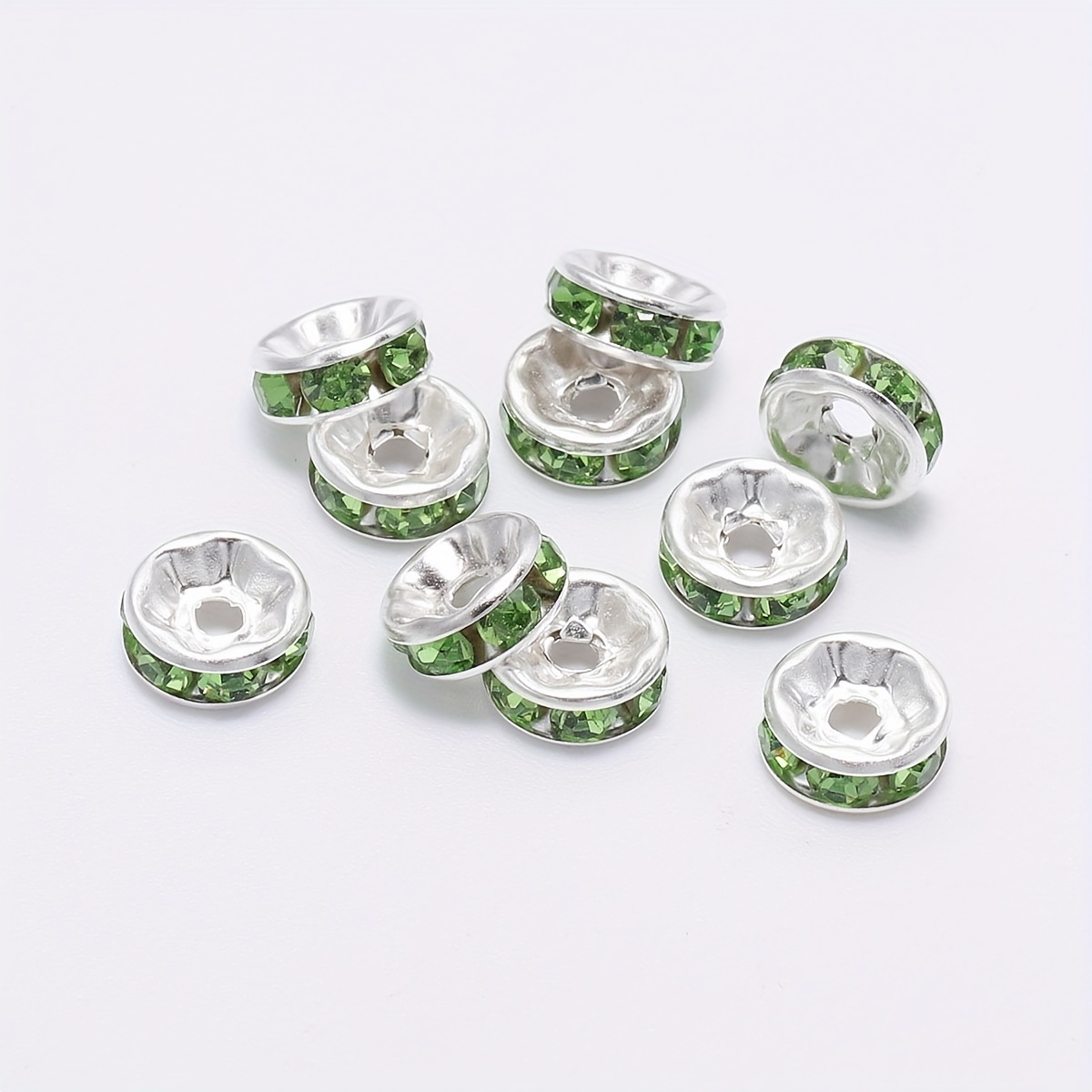 silver rhinestone rondelle 12mm x 5mm spacer beads – Bubblegum Beads AZ