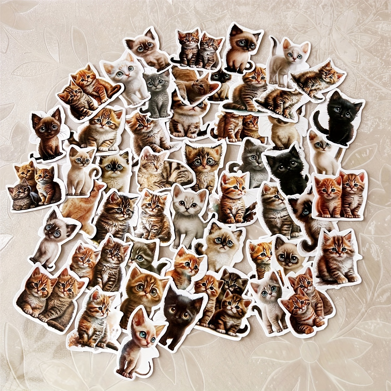 Image of 50pcs Cute Cat Stickers - Waterproof Vinyl Decals For Laptops, Water Bottles, Phones & More - Fun Cartoon Aesthetic Designs