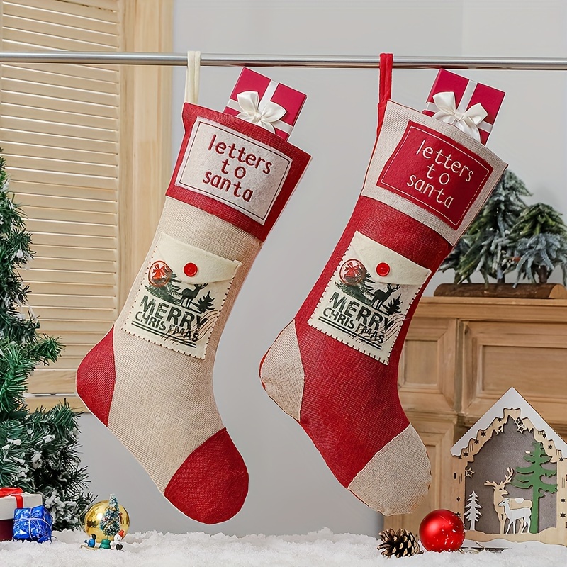 1pc, Decoraciones Navidad Calcetines Navidad Bolsa Regalo Elk Árbol Navidad  Colgante Rojo Argyle Gran Imitación Tela Muñeco Nieve, Decoración Escena,  Decoración Festivales, Decoración Habitaciones, Decoración Hogar,  Decoración Oficinas, Decoración