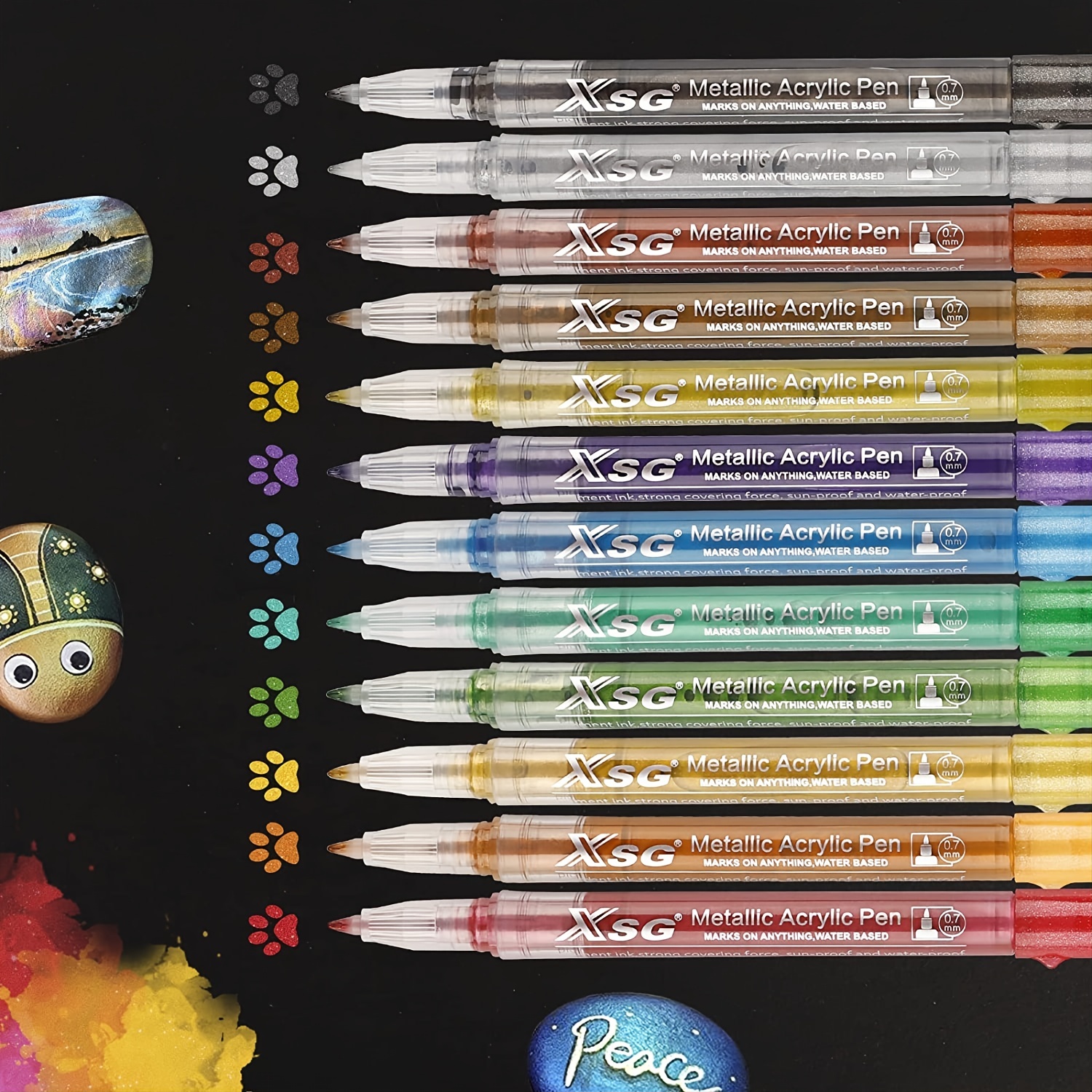 Metallic Acrylic Paint Marker Pens Art Supplies | 12 Extra Fine Tip 0.7mm Pens