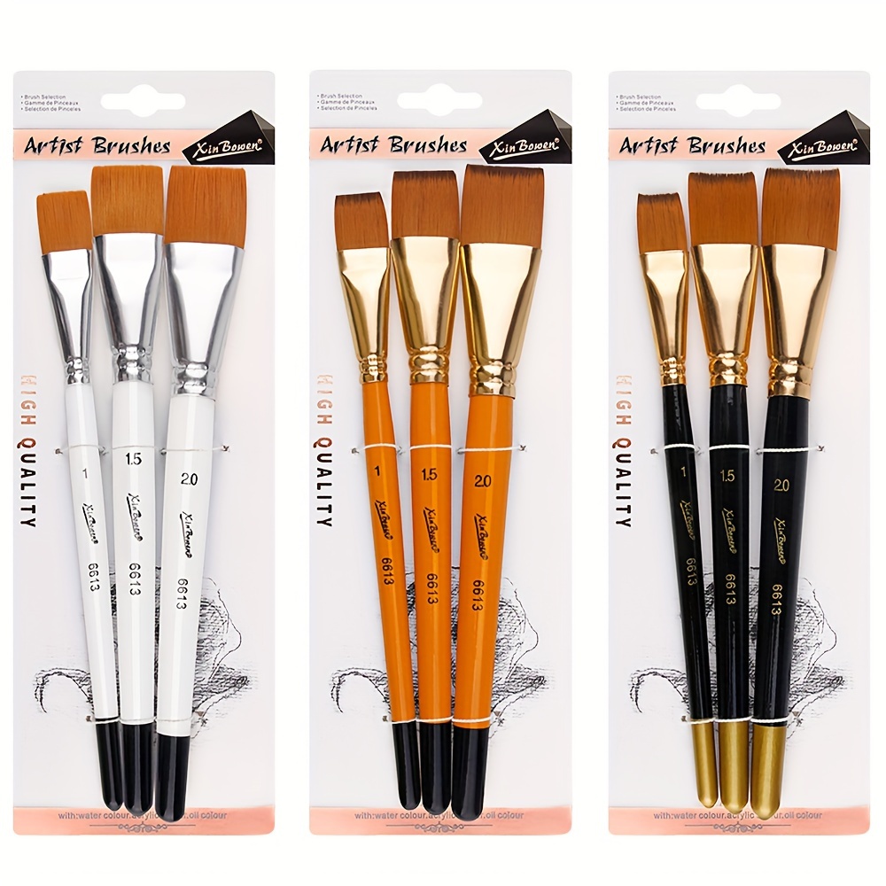 Acrylic Paint Brushes Set, 12pcs Flat Tip Nylon Hair Artist Paintbrushes  for Acrylic Watercolor Oil Ink Canvas Painting, Face Body Nail Art, Rock