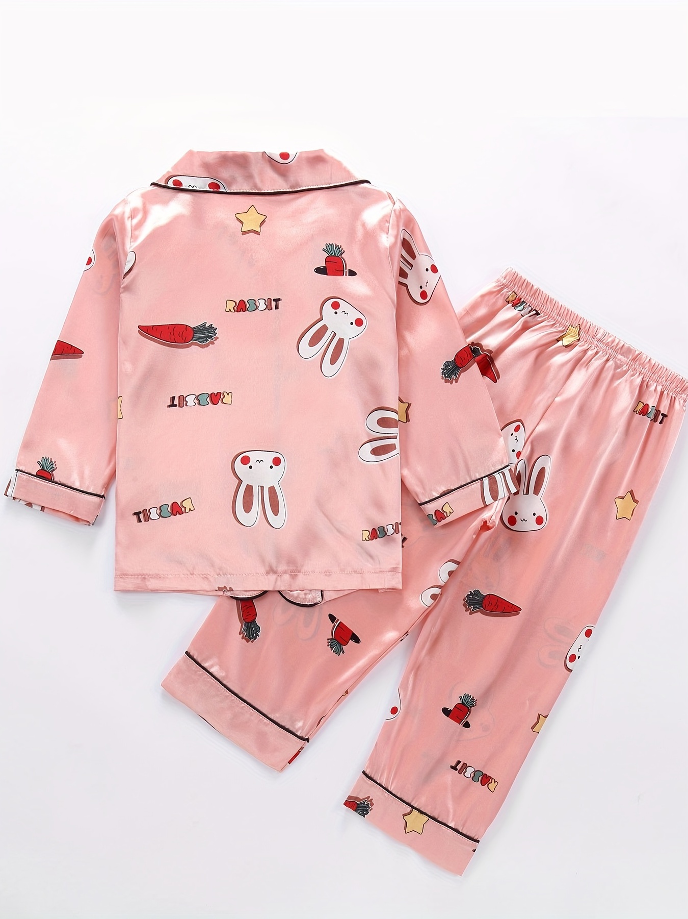 Cartoon Pattern Kid s Satin Pajamas Button Front Top Pants Temu