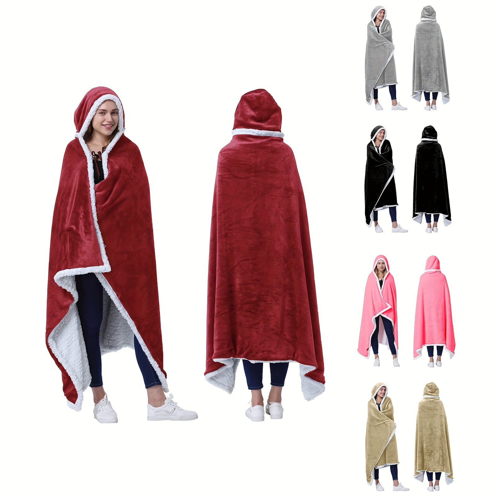 Hooded Blanket Poncho Wearable Blanket Wrap Hand Pockets - Temu