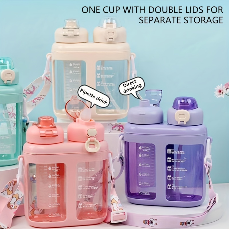 Portable Double Straw Independent Drink 2-in-1 Leak-Proof Kid Cup  Children's Cup Double-Sided