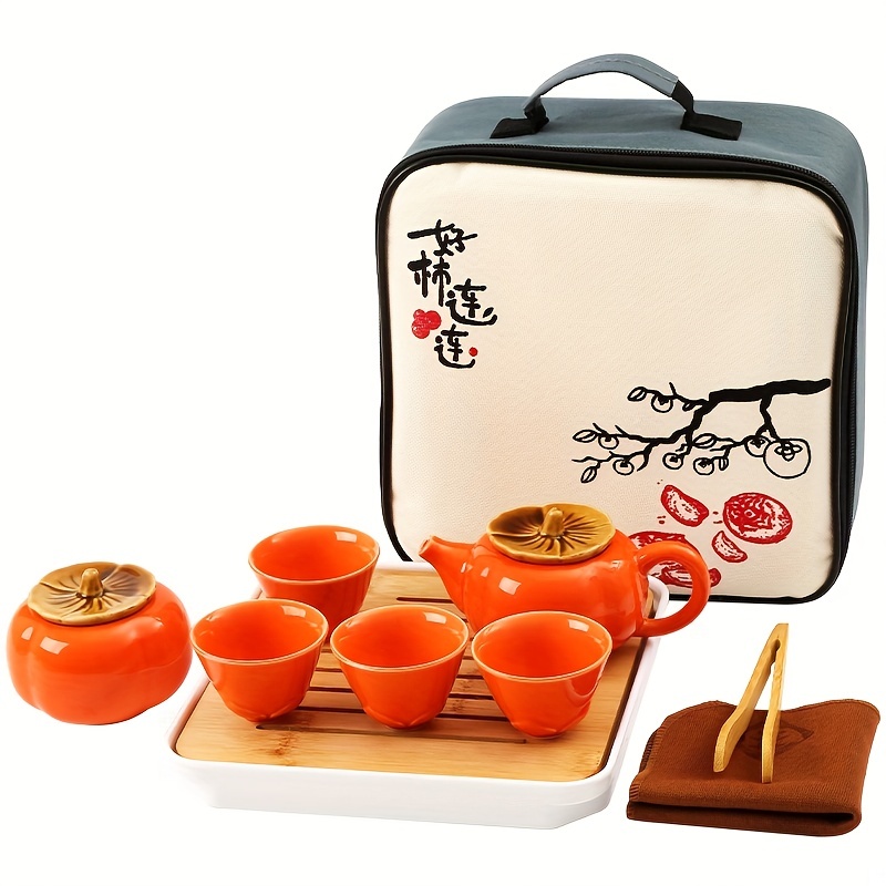 Creative Persimmon Tea Set Portable Travel Coffe Pot Set Chinese