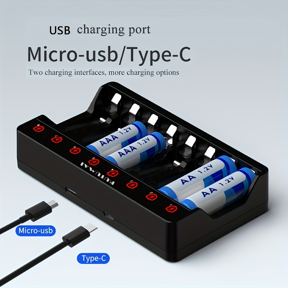 

8-slot Aa Aaa Battery Charger, Usb High-speed Charging, Independent Slot, 8-slots Household Battery Charger For Ni-mh Ni-cd Rechargeable Batteries With Detection Function (battery Not Included)