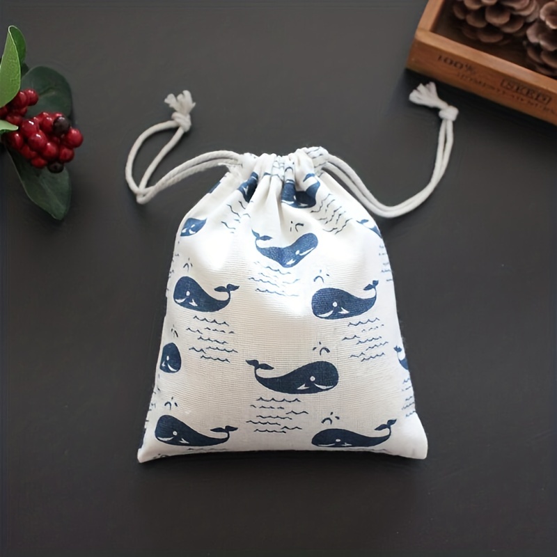 Printed Cotton Linen Drawstring Pocket Linen Bag Storage Bag - Temu Canada