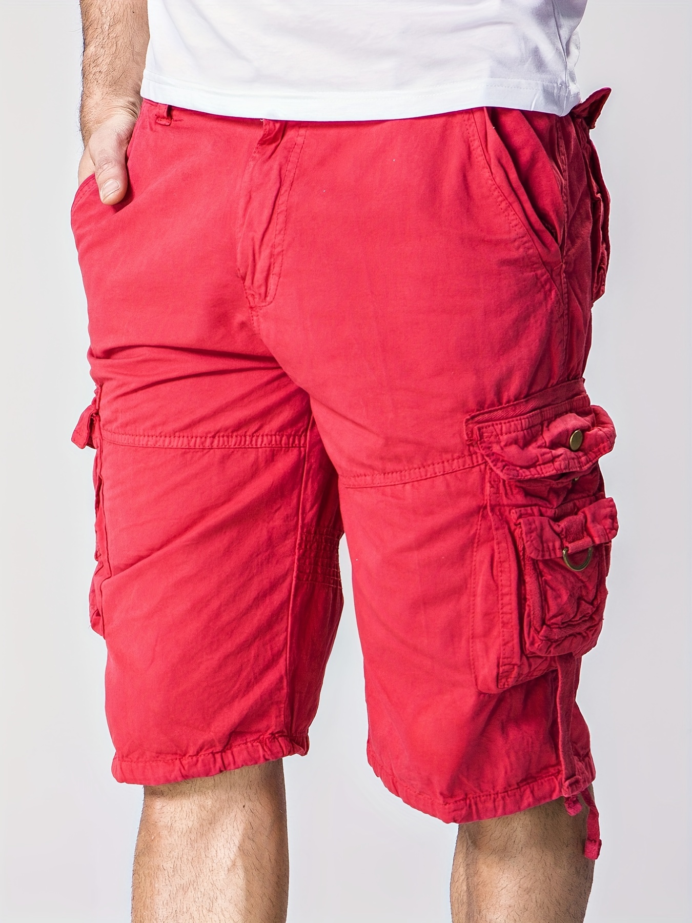 Tejiojio Men's Classic-Fit Cargo Shorts Fashion Man Casual Sport Bandage  Summer Pants Solid Activewear Shorts