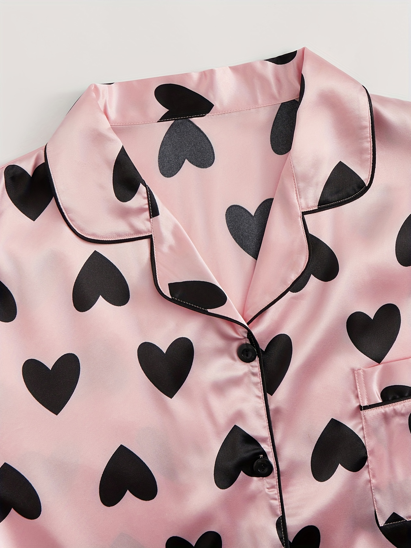 Heart Print Satin Pajama Set
