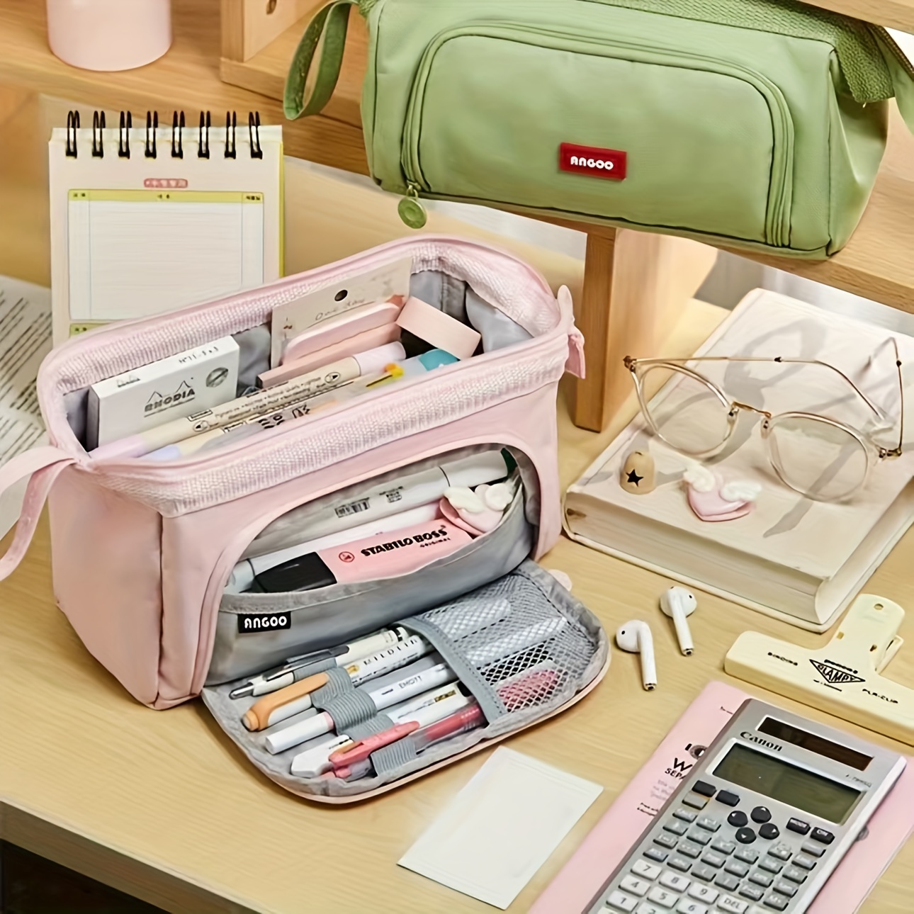 Large Capacity Pencil Bag Aesthetic School Cases Girl Korean - Temu