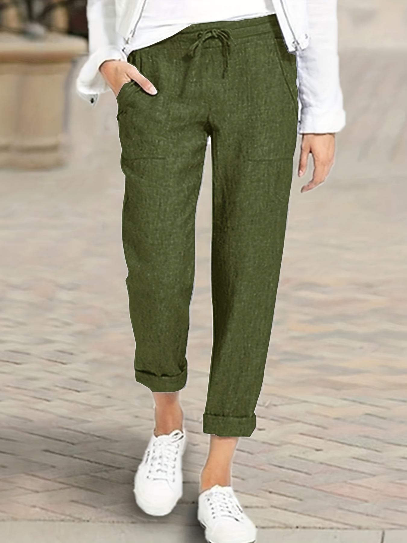 Acheter Pantalon femme mode Sport couleur unie cordon poche
