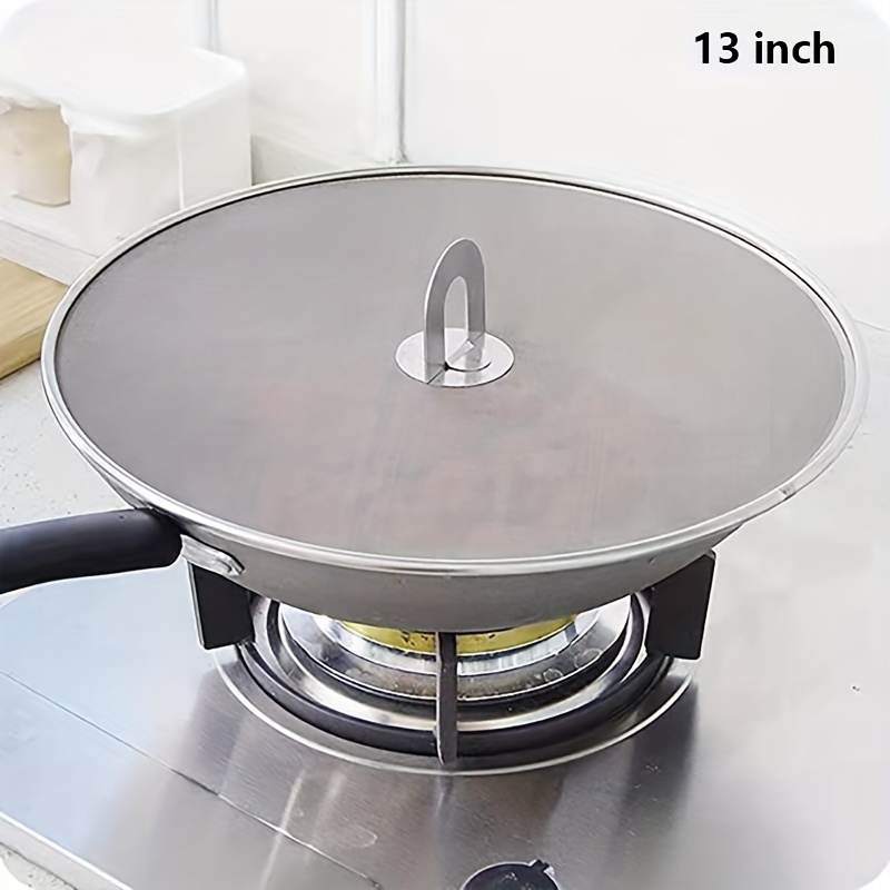 

1pc, 13'' Fine Mesh Grease Splatter Screen For Frying Pan With Fold Flat Knob - Keep Kitchen Clean And Cooking Easy With Oil Catcher And Iron Skillet Lid
