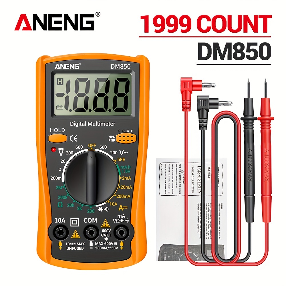 

Multimètre numérique professionnel automatique DM850, 1.999 points, testeur de tension AC/DC automatique, outil de détection d'ohm, de courant et d'ampèremètre