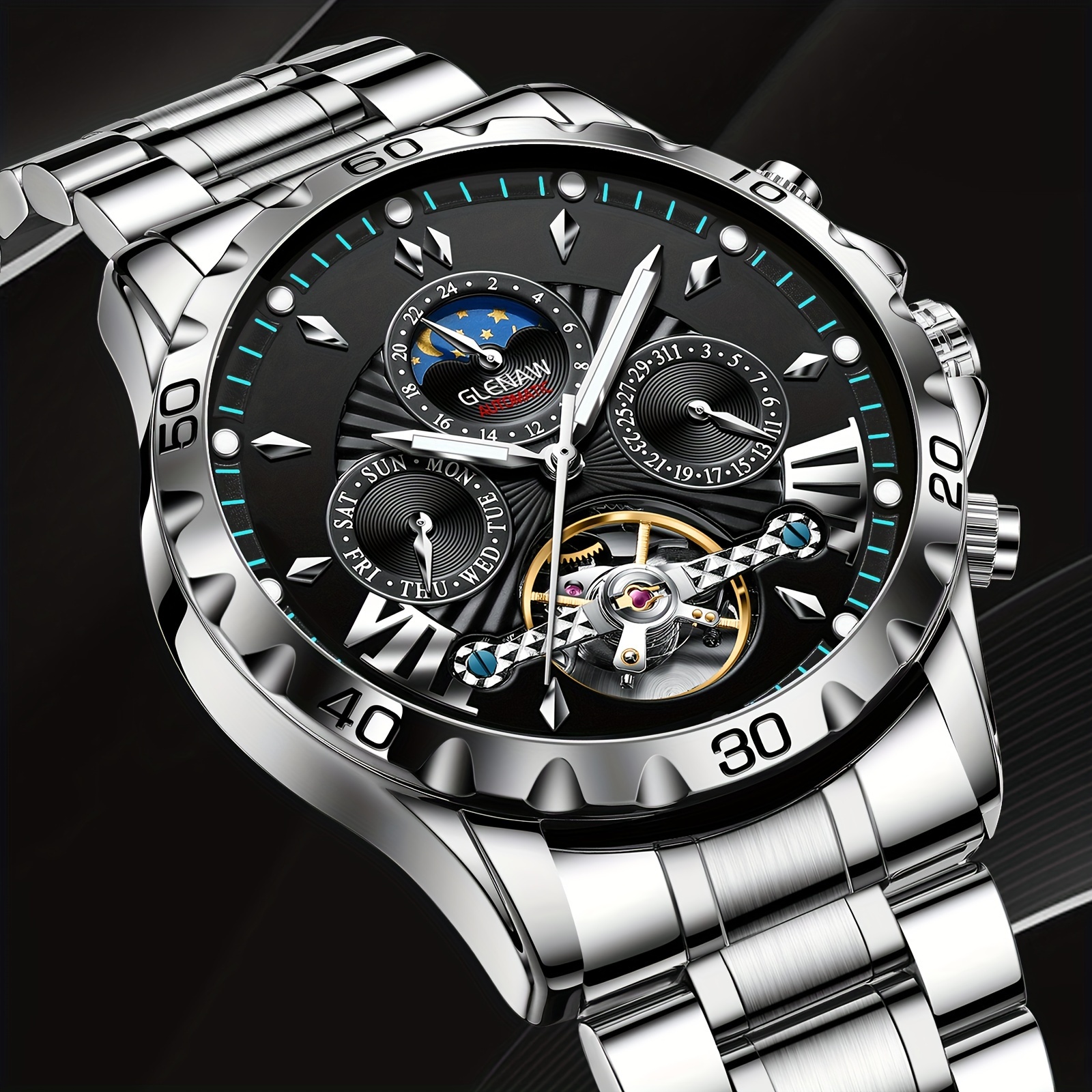 Mens Mechanical Watch 24 Hours Date Day Function Automatic Watches For Men  - Jewelry & Accessories - Temu