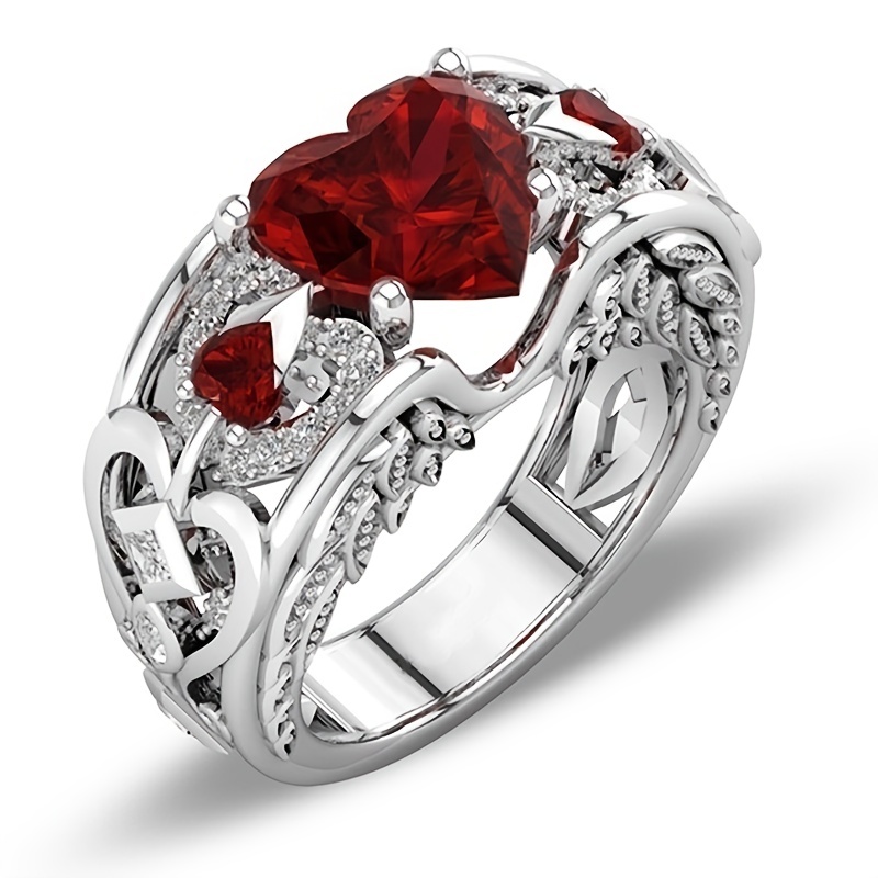 Romantic Couple Ring Engagement Jewelry Wedding Heart Ring Stainless Steel