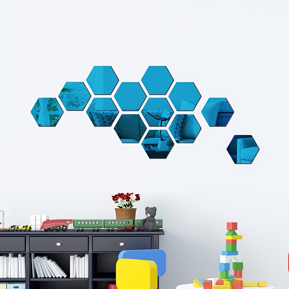12pcs 3D Hexagon Mirror Wall Decals Self Adhesive Bathroom Removable Stic