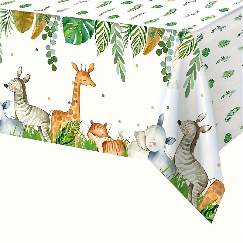 

1pc Jungle Safari Rectangle Tablecloths Forest Animal Print Table Runner, Sage Green Leaf Party Decoration Eid Al-adha Mubarak