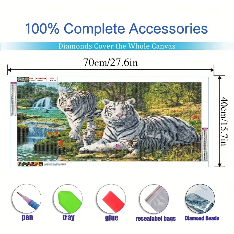 5d Diy Large Diamond Painting Kit For Adult White Tiger - Temu