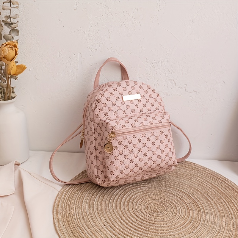 Cute Zipper Backpack, Geometric Pattern Backpack With Adjustable Strap,  Handbag Coin Purse - Temu