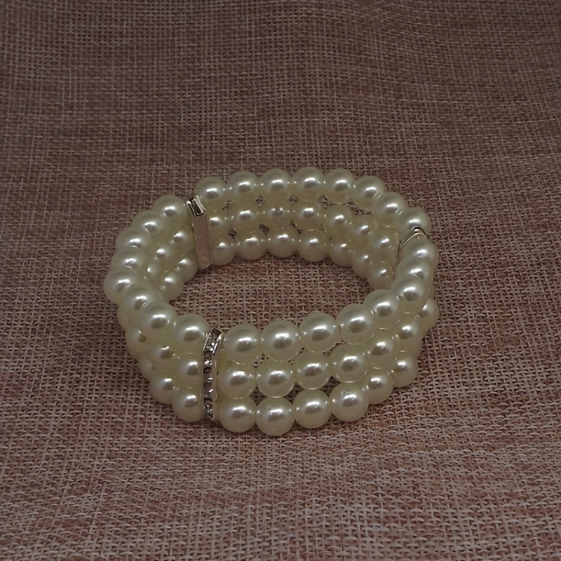 Rhinestone Three Layer Faux Pearl Stretch Bracelet for Women