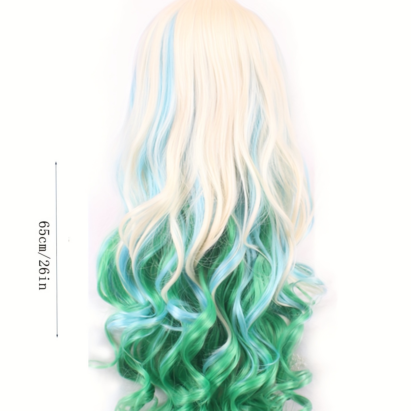 Long Curly Ombre Green White Synthetic Wigs With Bangs For Women Fashionable For Daily Use Party Cosplay