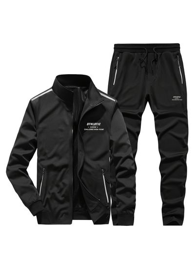 2pcs Men's Track Suit, Running Casual Sports Jacket & Pants For Spring And Autumn