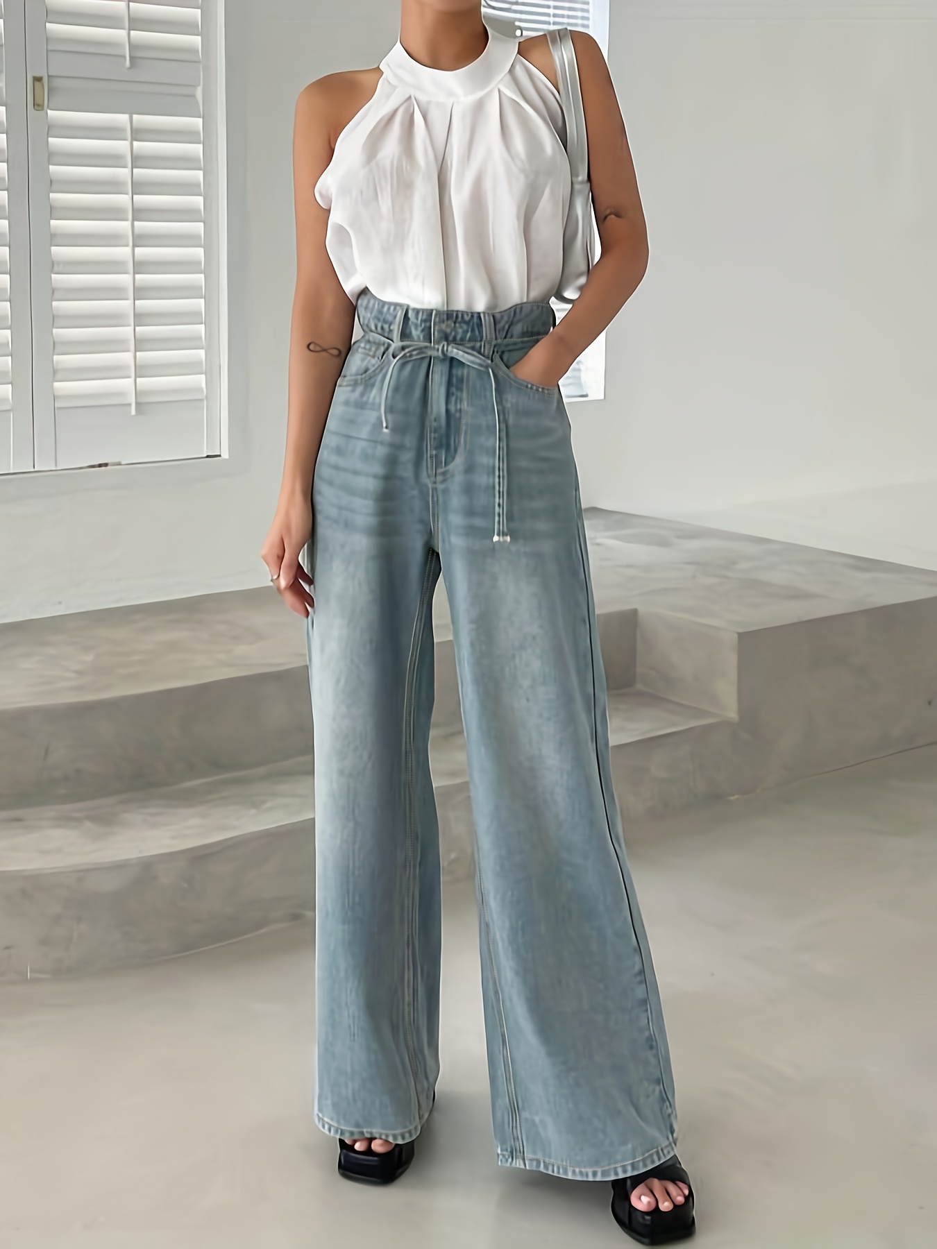 Jeans De Mujer Pantalones de moda Cintura alta Vaqueros Ropa Pantalon  delgado