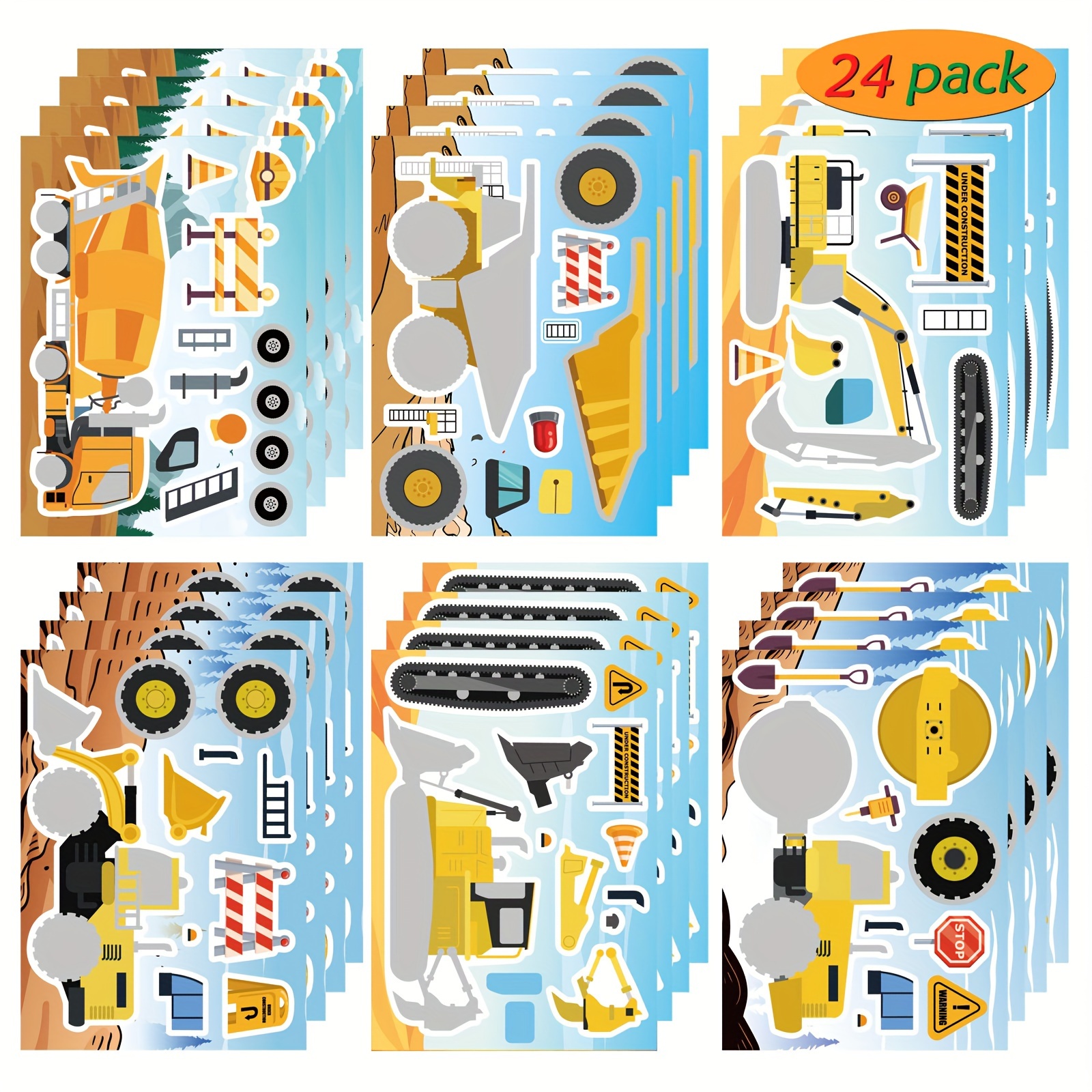

24pcs/et, Diy Construction Stickers, Trucks Diy Craft Stickers, Truck Themed Birthday Party Supplies