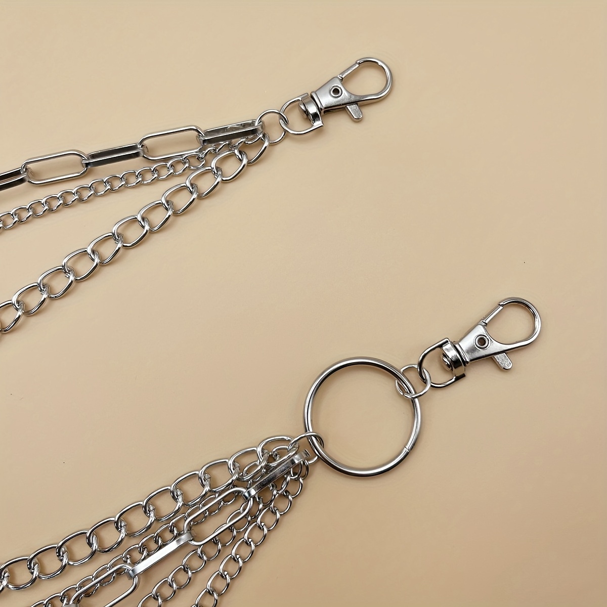 3 Layers Punk Long Metal Wallet Belt Chain Trousers Hipster Pant Jean  Keychain Silver Color Ring Clip Keyring Hiphop Jewelry - Temu