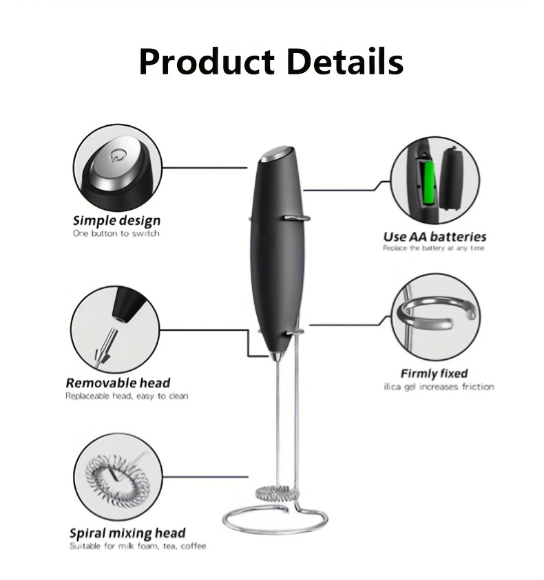Stainless Steel Wireless Electric Milk Frother Milk Frother Mixer Coffee  Frother Egg Whisk Cream Cake Whip, 1 Exchangeable Stirring Heads Handheld  Electric Milk Frother ( Not Include 2 Aa Batteries) - Temu