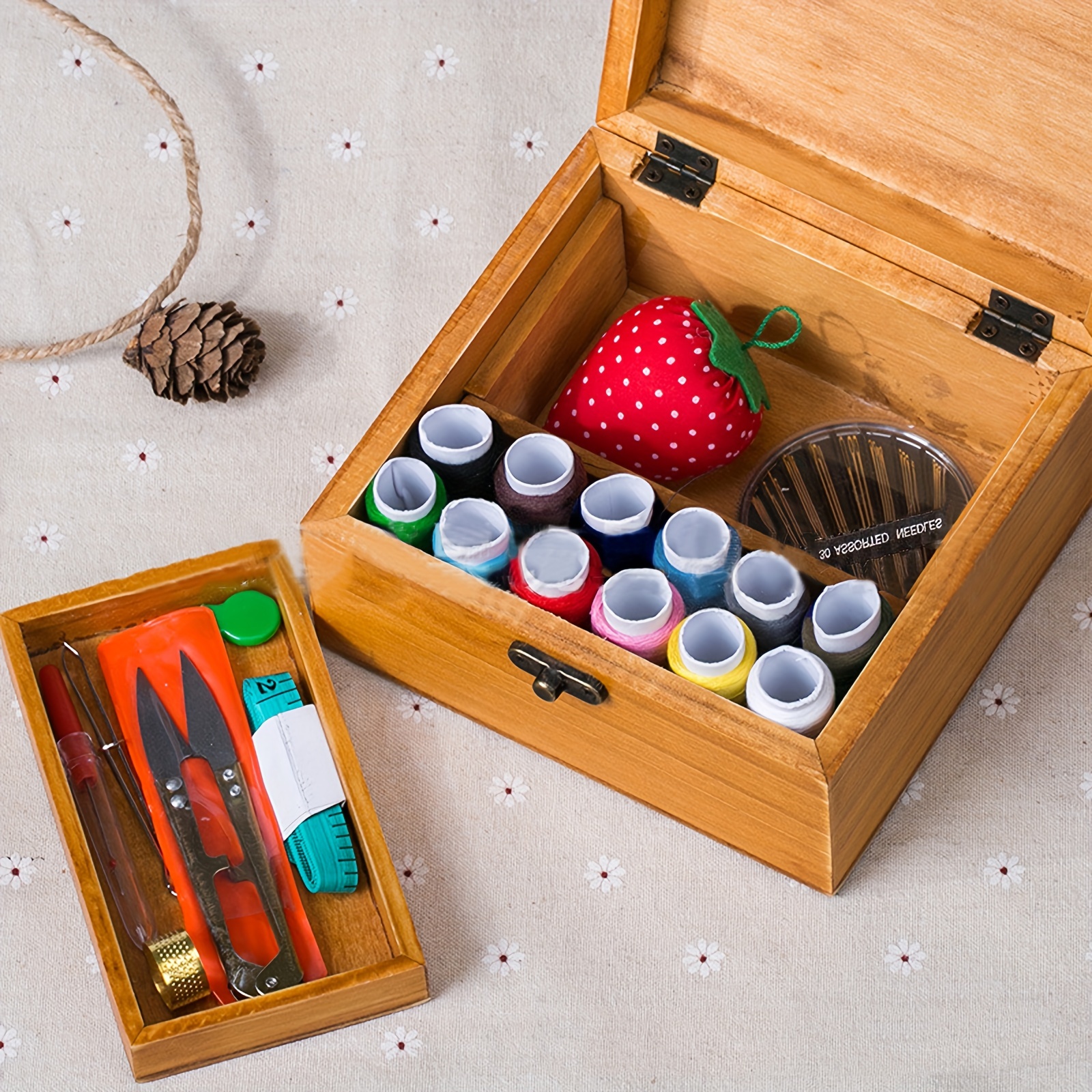 Diy Sewing Kit Wooden Sewing Kit Box Adults Organizational - Temu