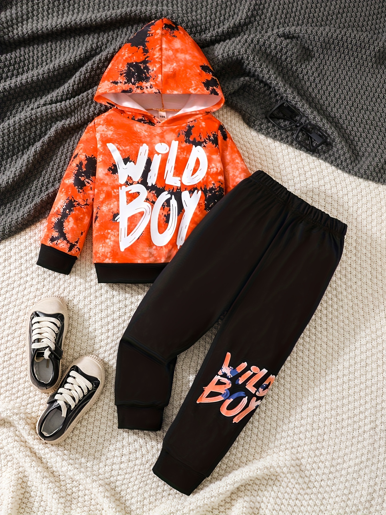 Boy's Tie dye Outfit Wild Boy Print Hoodie Sweatpants Set - Temu Canada