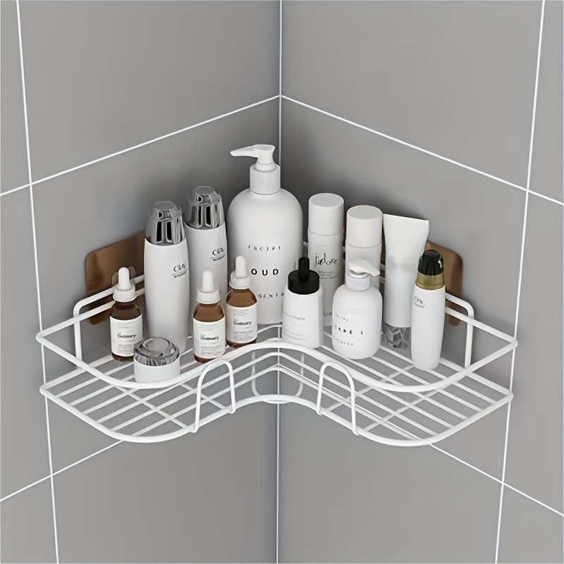 Adhesive Corner Shower Shelf with Hooks and Soap Holder