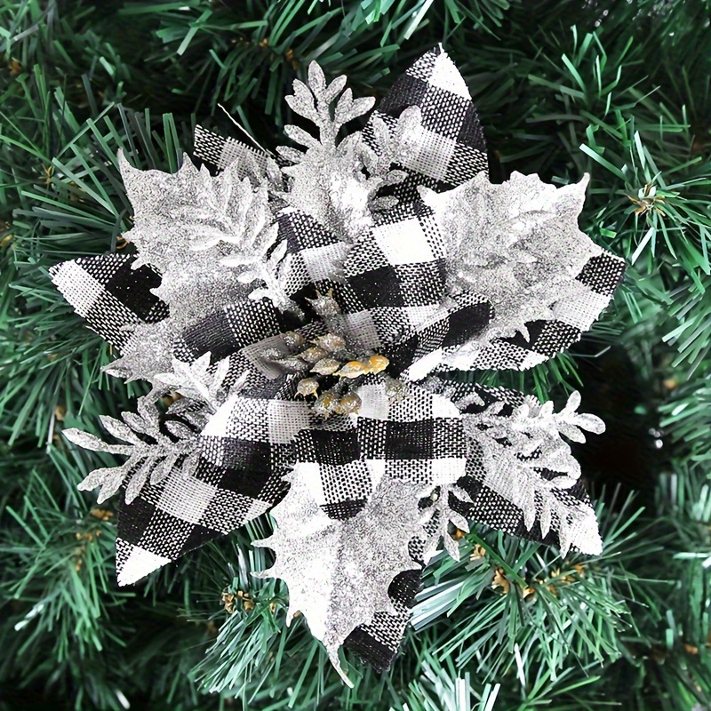 5pcs Glitter Christmas Flowers Xmas Tree Ornaments Decorations