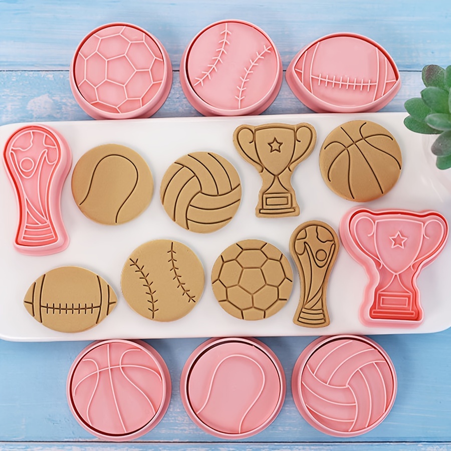 

8pcs, Ball Game Cookie Cutters, Sports Cookie Embosser, Football, Basketball, Baseball And Others Pastry Cutter Set, Biscuit Molds, Baking Tools, Kitchen Accessories