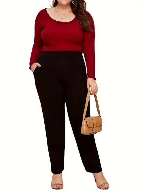 Plus Size Business Casual Pants Women's Plus Solid High - Temu