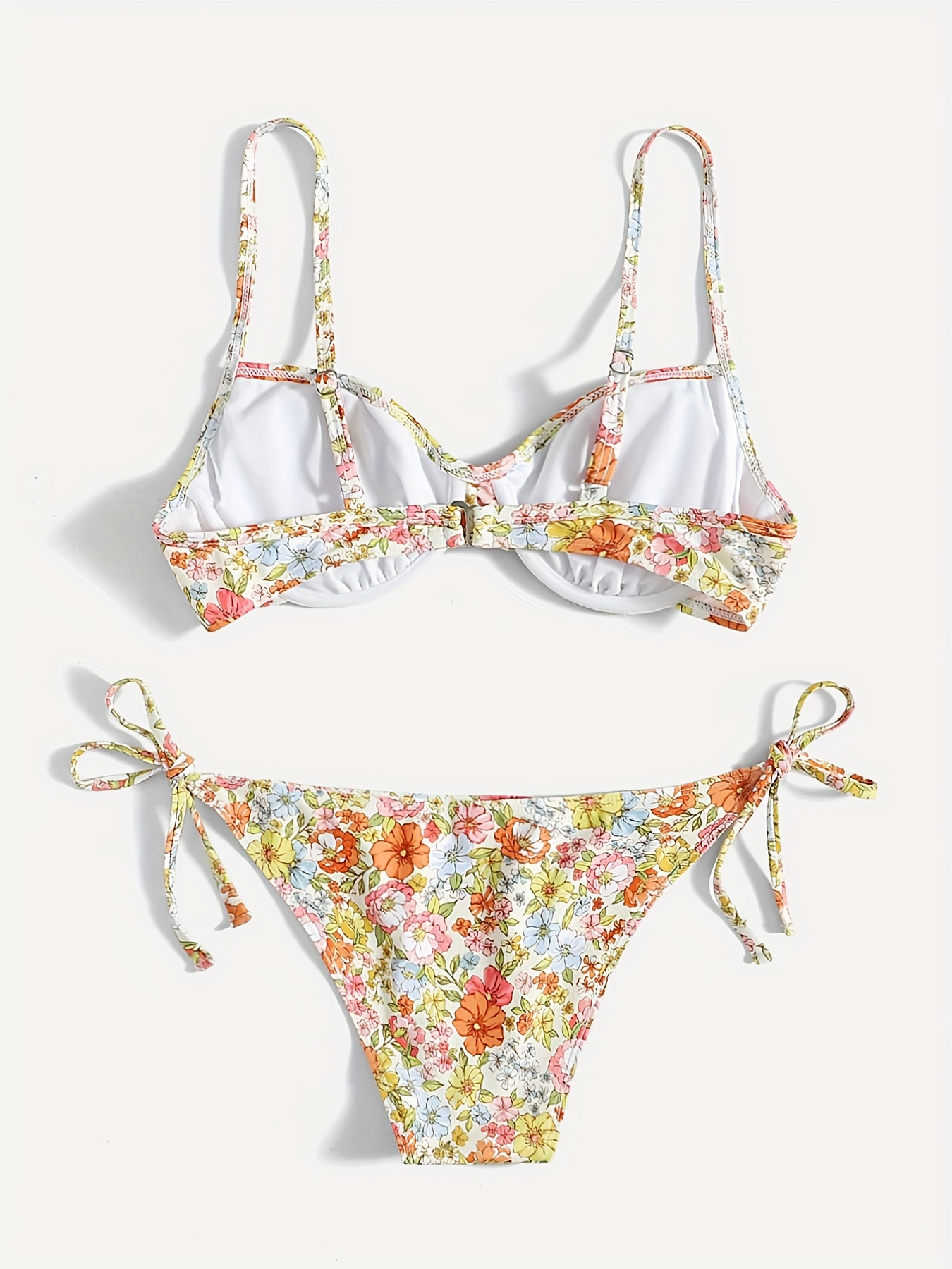 Ditsy Floral Print Underwire Push Bikini Sets Tie Side High - Temu