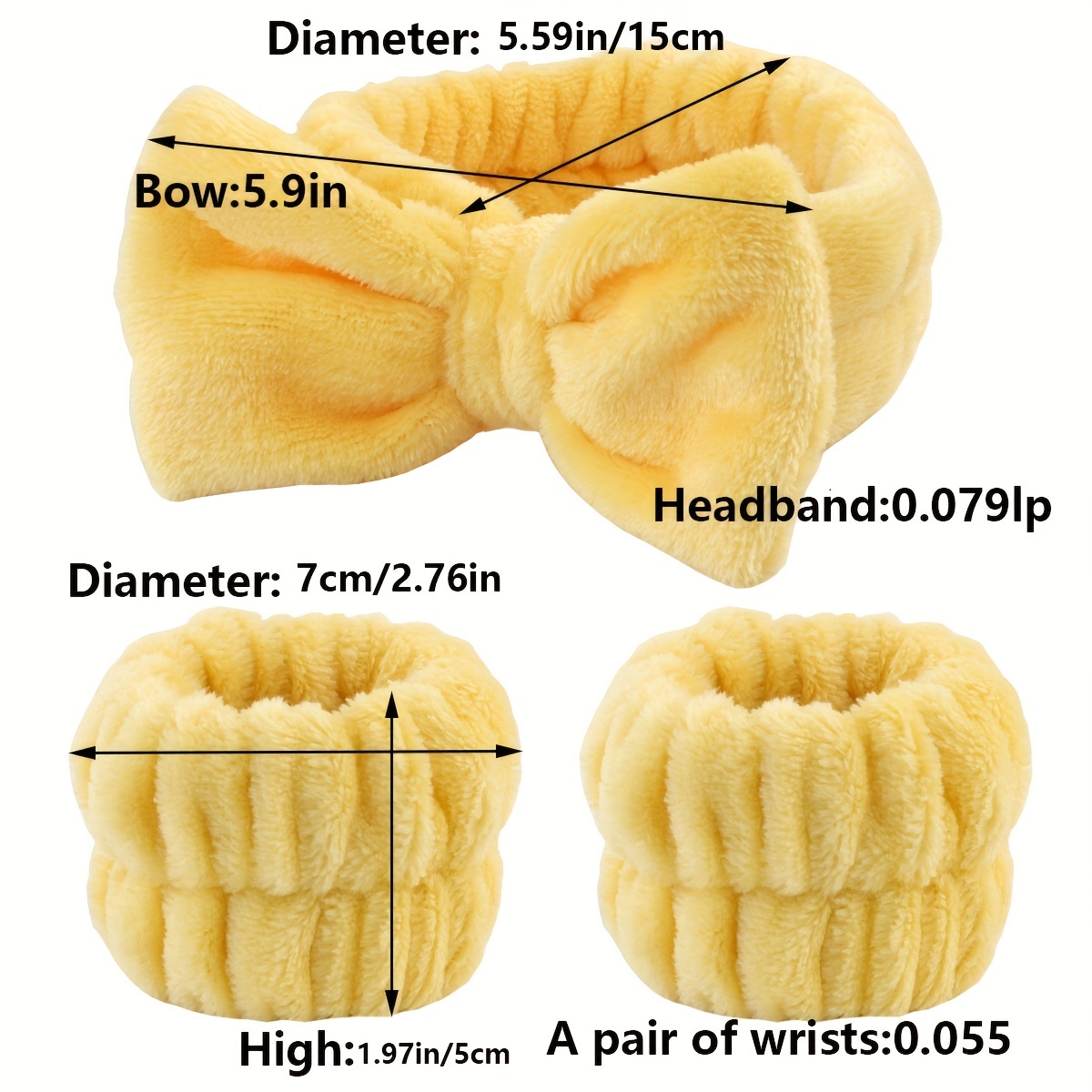 1 Juego muñequeras para lavarse la cara para mujer, diadema de lazo suave,  diadema skincare muñequeras
