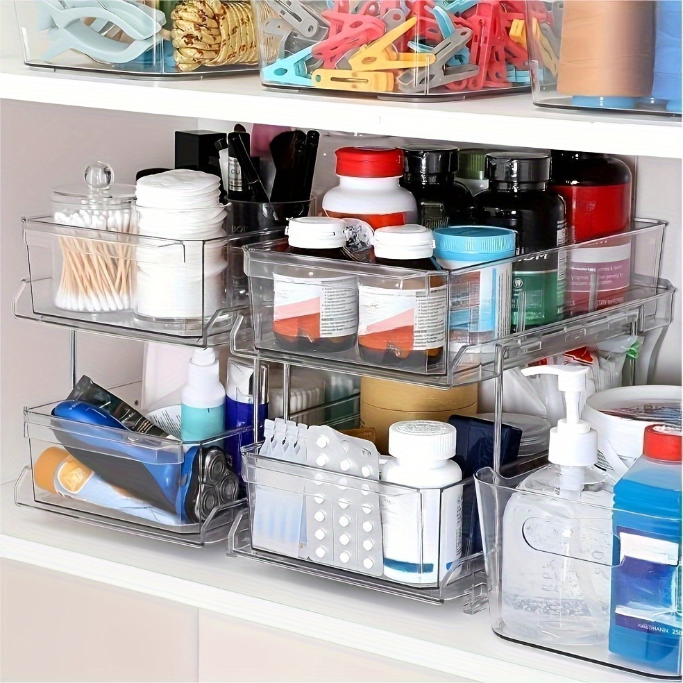 2 Tier Bathroom Storage Organizer with Dividers, Clear Under Sink Organizers  and Storage Pull Out Cabinet Organizer for Bathroom Kitchen Pantry Storage,  Medicine Cabinet Organizer 