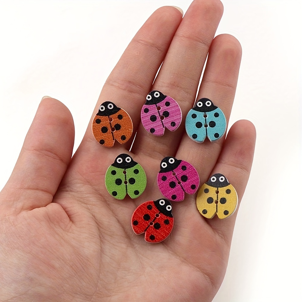 

100pcs/set Mix Color Wooden Buttons Cartoon Animal Ladybug For Clothing Sewing & Knitting Diy Crafts Decorative Small Business Jewelry Making Supplies