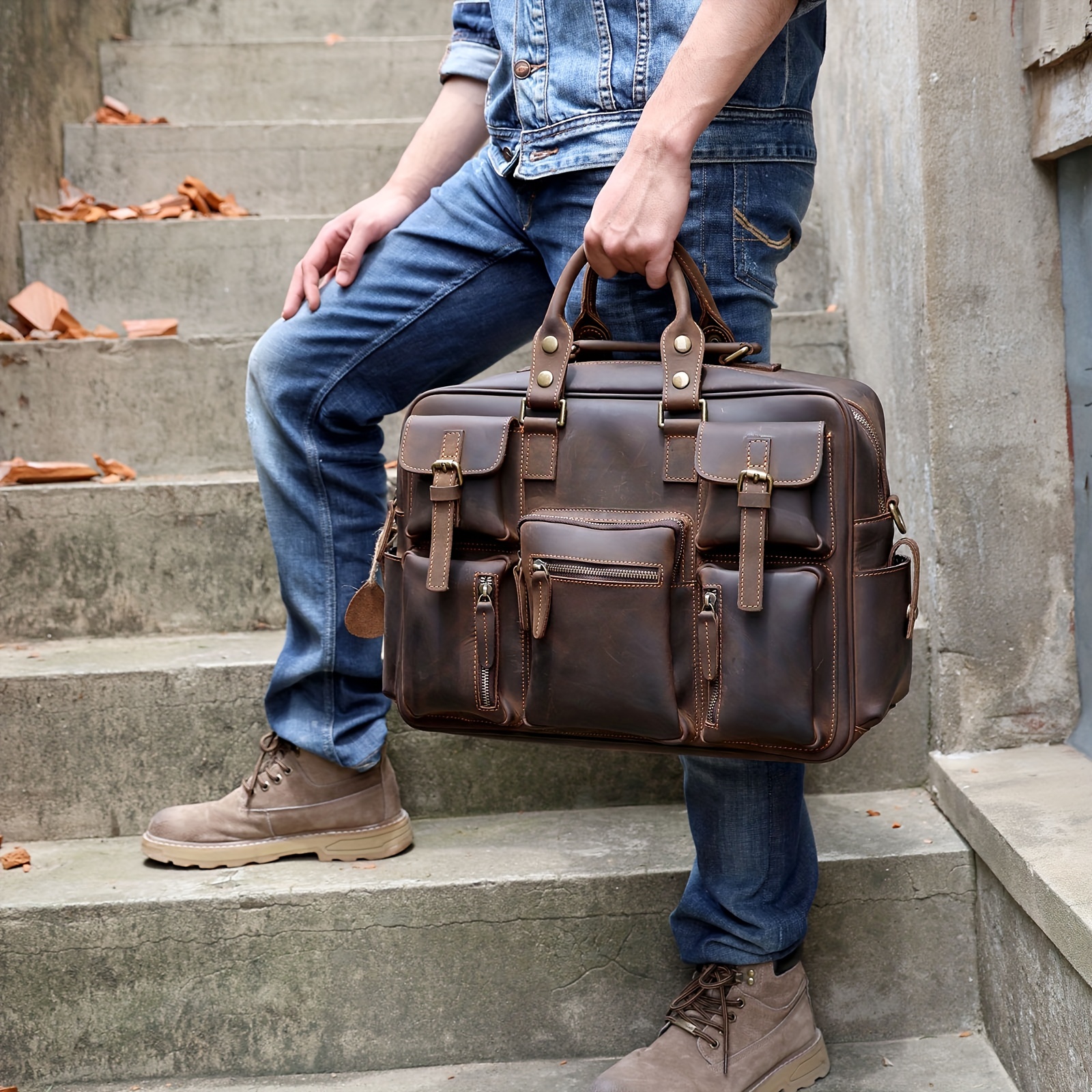 1pc Vintage Crossbody Briefcase Bag With Multiple Compartments & Laptop Sleeve For Business Trips & Traveling, Work Bags For Men\u002FWomen, - Click Image to Close