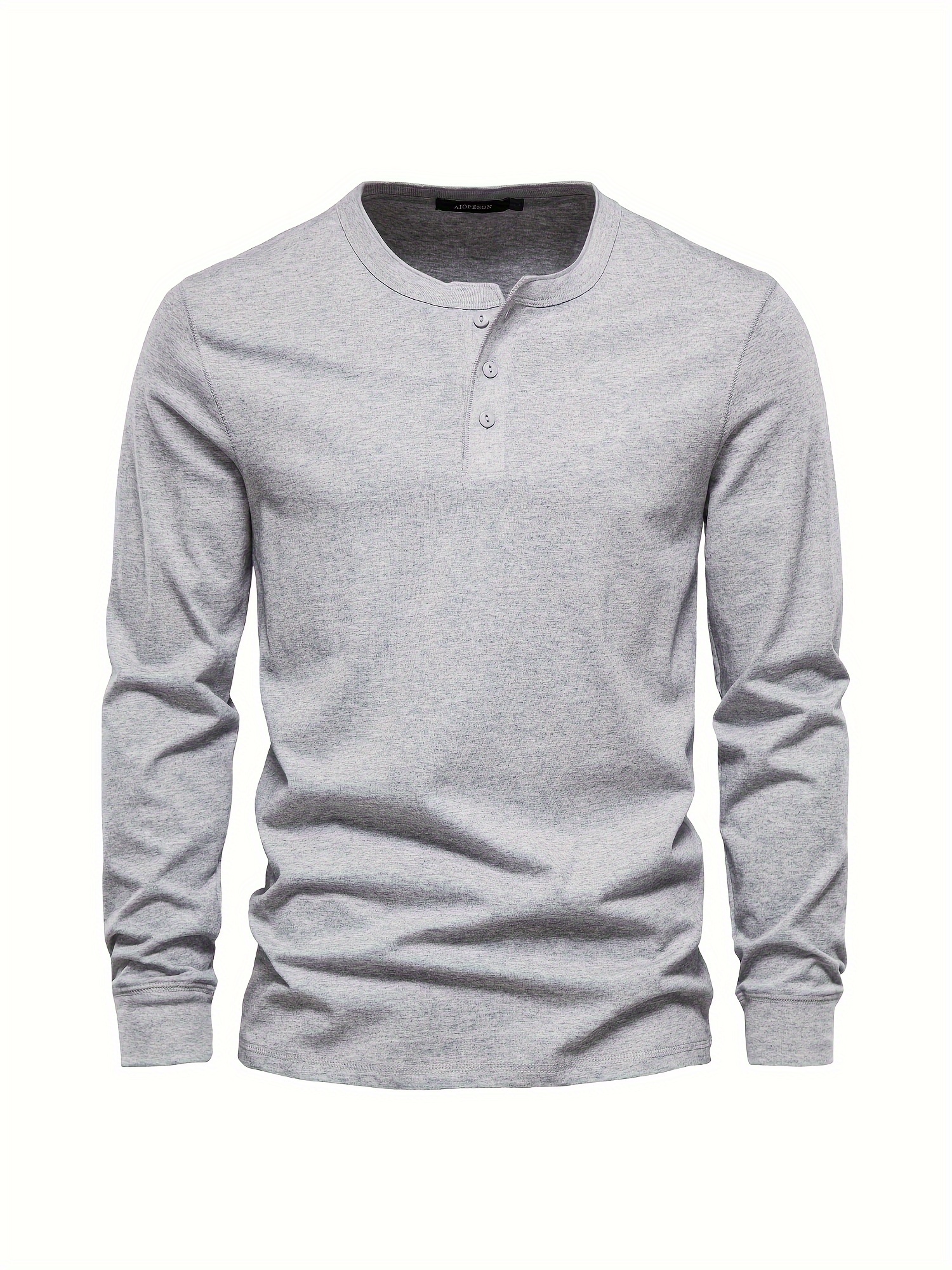 Solid Henley Collar Rib-knit Shirt, Men's Cotton Casual Fall/winter ...