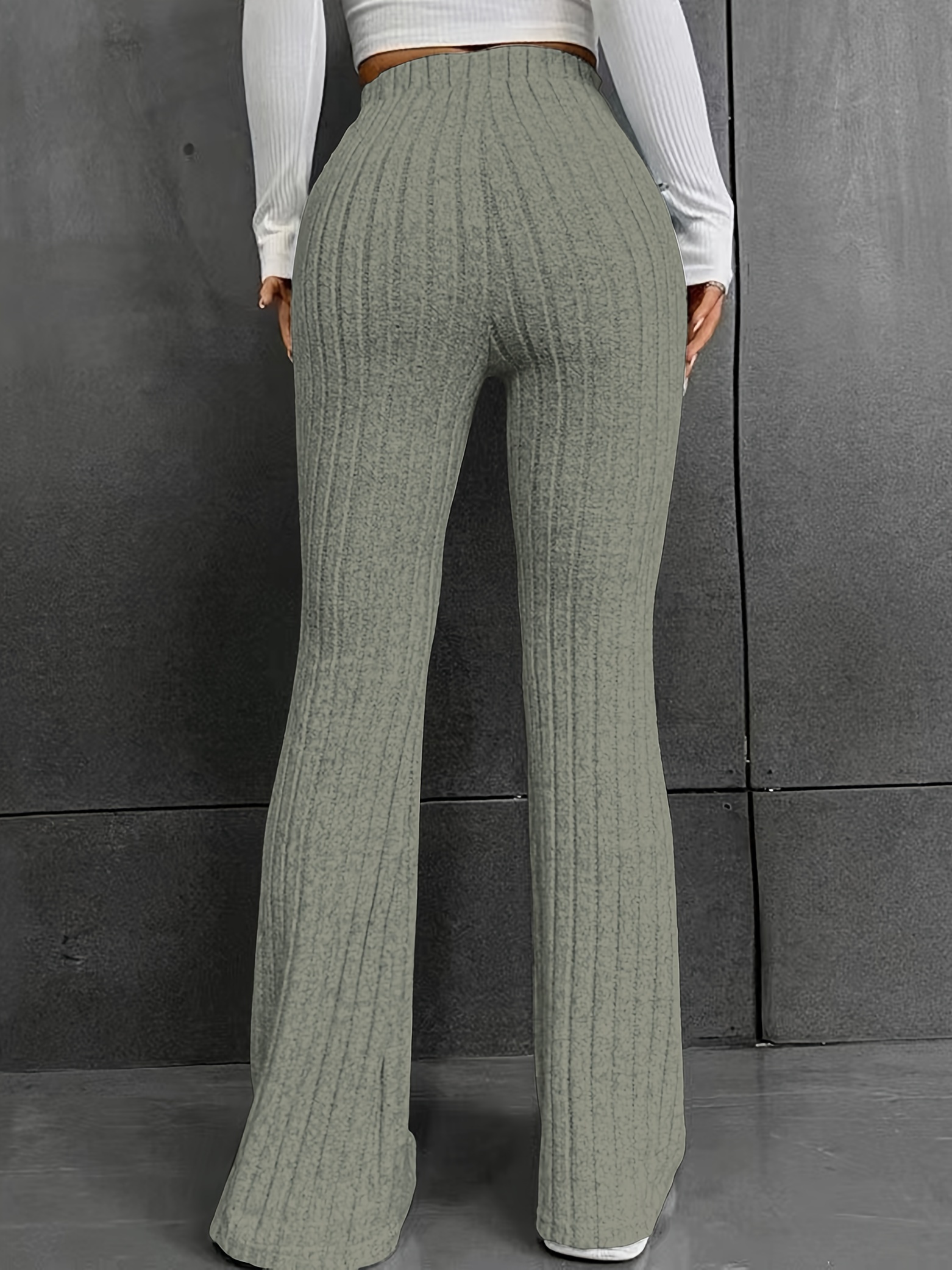 ADAGRO Womens Slacks Solid Rib Knit Flare Leg Pants (Color