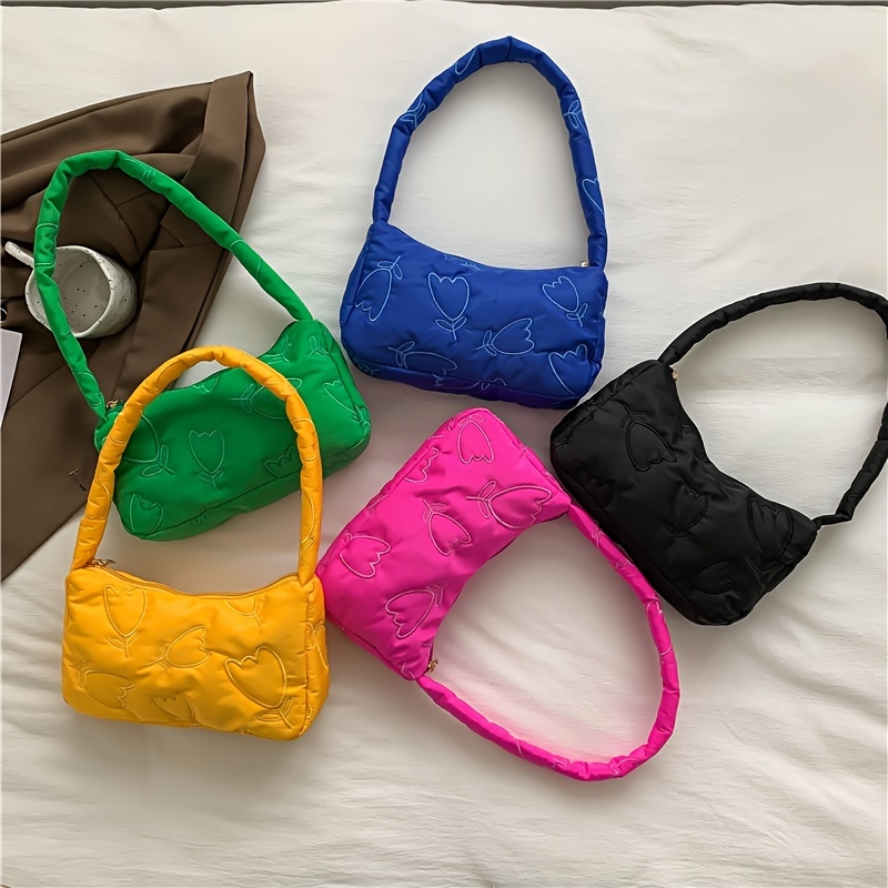 Y2K Heart Embroidery Baguette Bag, Women's Puffy Shoulder Trendy Padded  Handbag - AliExpress
